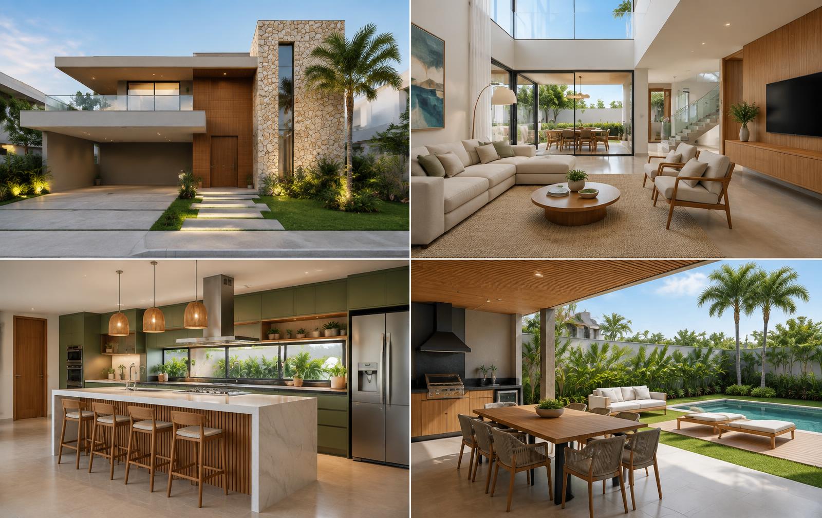 Conjunto de renderizações realistas de uma residência contemporânea